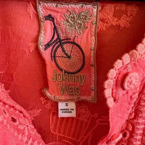 Johnny Was Serene Rider Tangerine Colored Embroidered Blouse Small - Picture 4 of 8